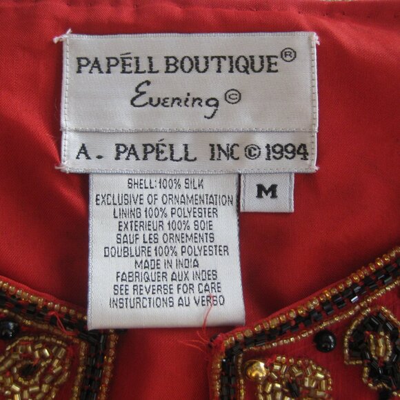Beaded Jacket / Vtg 90s / Papell Boutique Evening Jacket red gold beaded - Picture 6 of 7